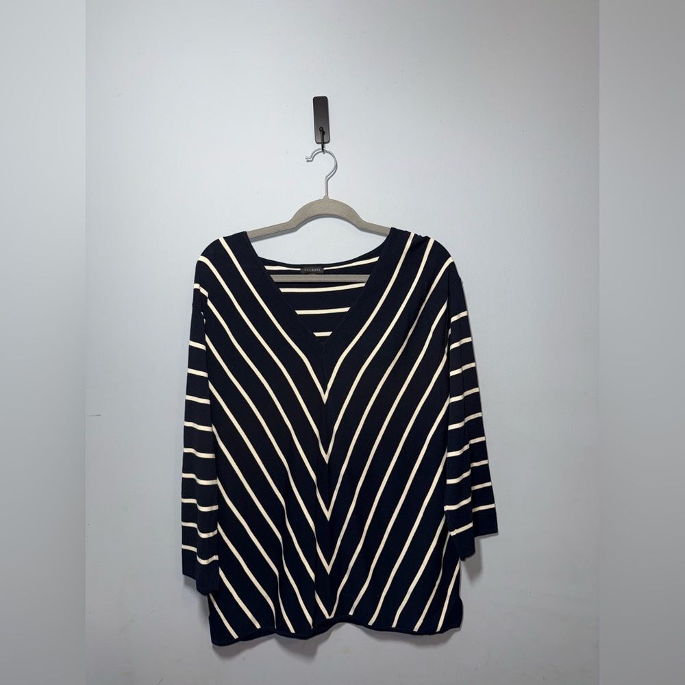 Talbots Womens Navy & White V-Neck Diagonal Striped Sweater Size Large NWOT
